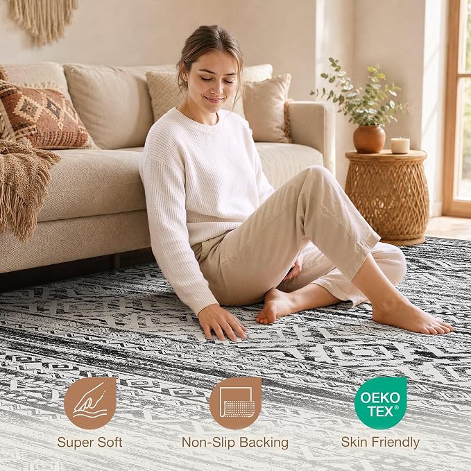 cotiled Boho 5x7 Area Rugs for Living Room: Soft Moroccan Washable Rug | Solve - Image 4