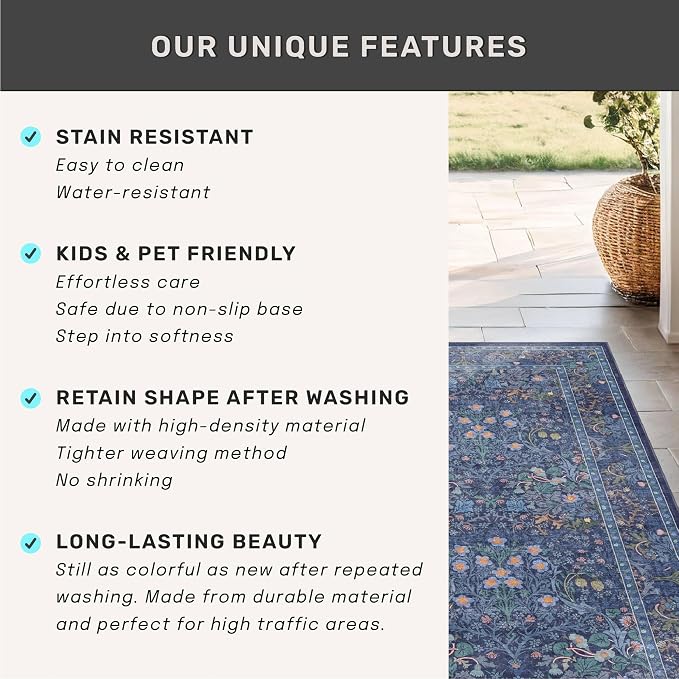 Dark Blue 3x10 Extra Long Wide Runner Rug - Image 6