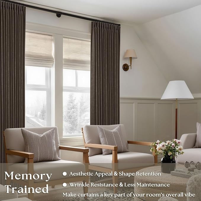 Dark Chocolate 102 Inch Pinch Pleated Semi Sheer Linen Curtains 2 Panels | - Image 2