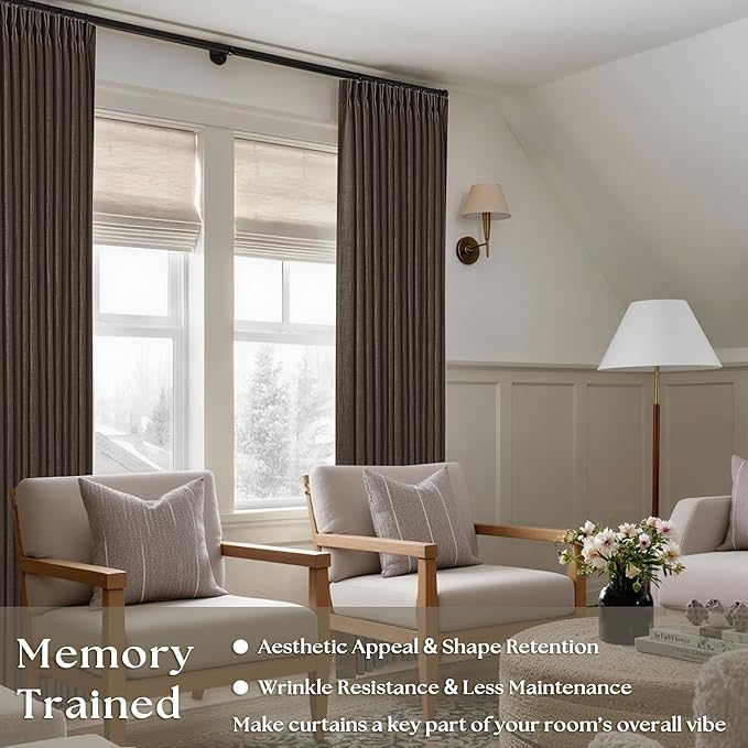 Dark Chocolate 96 Inch Pinch Pleated Semi Sheer Linen Curtains 2 Panels | - Image 2