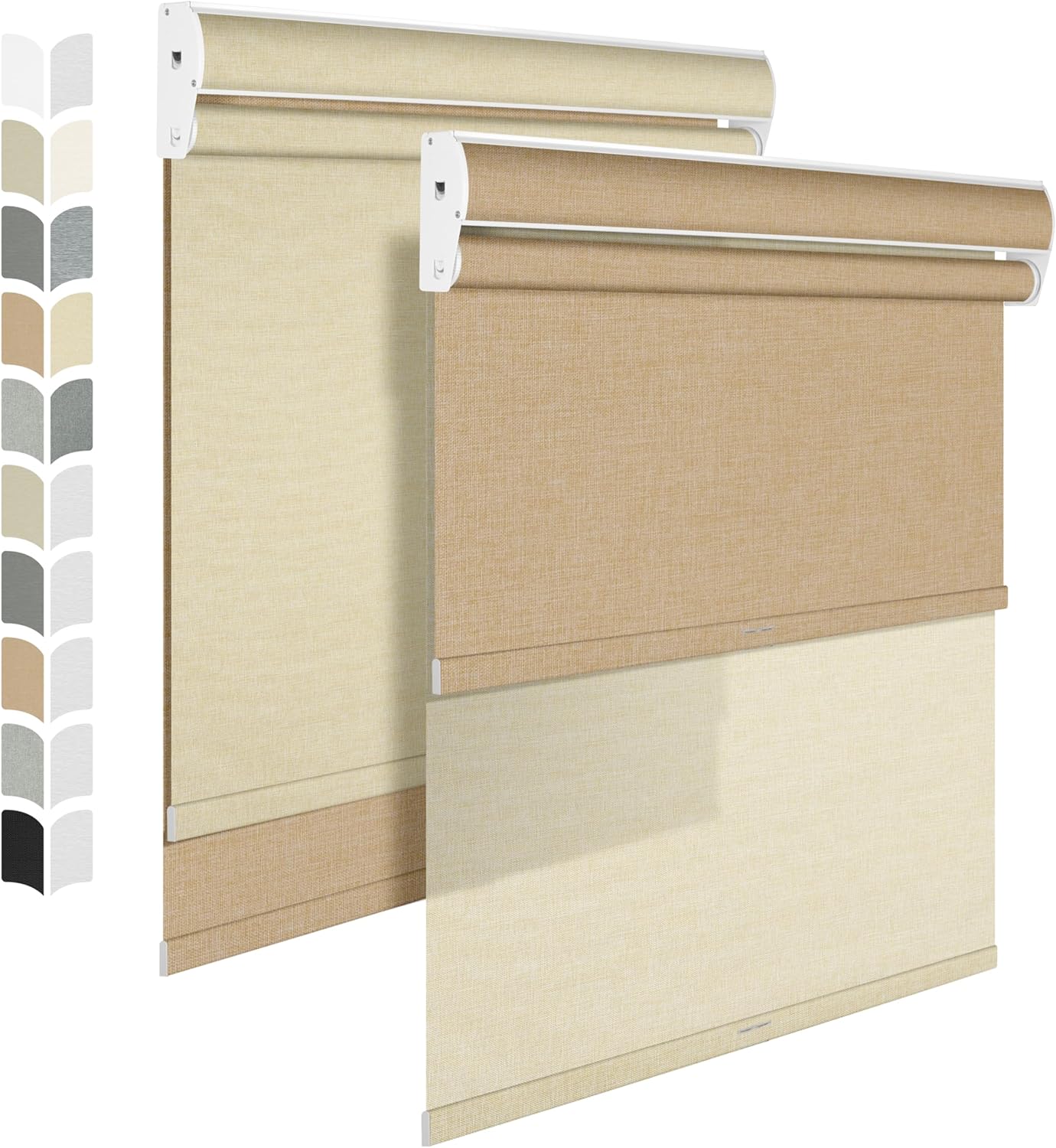 BERISSA Dual Roller Shades with Cassette Valance, Blackout and Light Filtering, Day and Night Shades for Home Office Door. Linen Beige. 50 W x 64" H