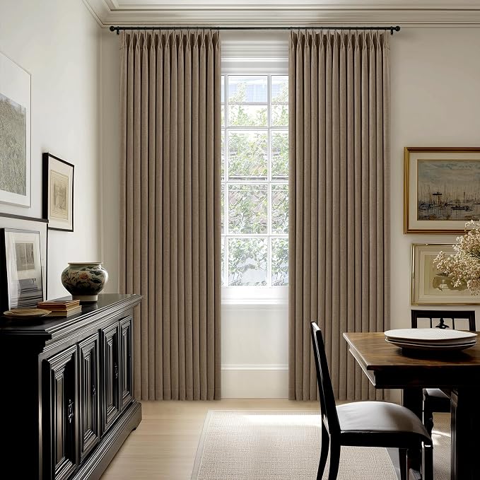 Latte 90 Inch Pinch Pleated Blackout Linen Curtains - Image 9
