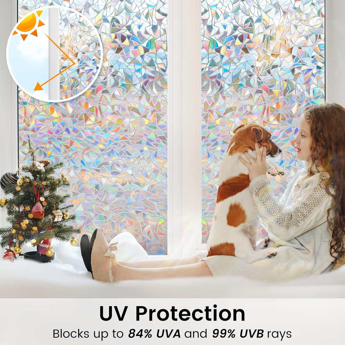 DOWELL Window Privacy Film, Rainbow Window Film, Decorative Stained Glass Clings, Static Cling Door Sticker, Non-Adhesive 3D Decals for Home UV Protection, 35.4 x 78.5 inches