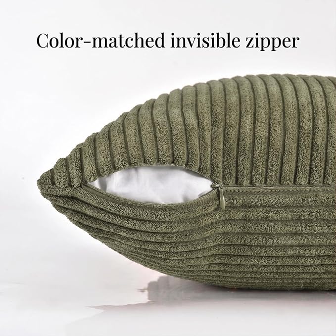 Fancy Homi 2 Packs Olive Green Decorative Throw Pillow Covers 22x22 Inch - Image 3
