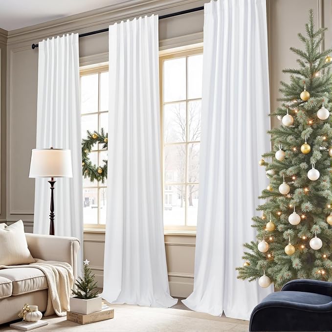 White Linen Textured Blackout Curtains 94 Inches Long 2 Panels Burg Coastal - Image 2