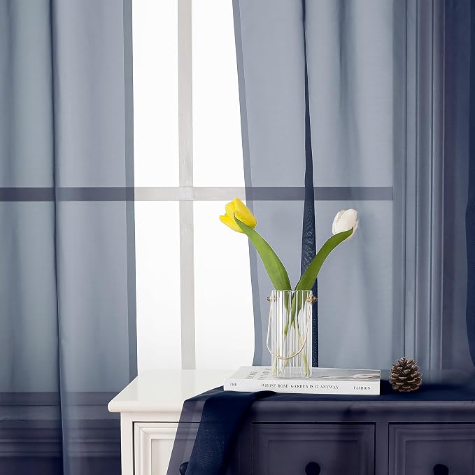 Volie Sheer Curtains Blue Tiers 36 Inches Long 2 Pieces Set, Gauzy Solid Window - Image 7