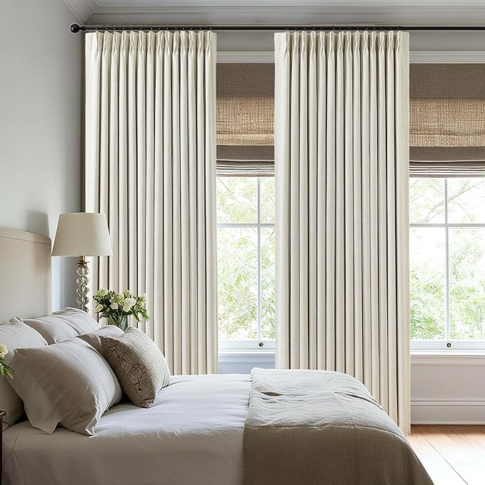 Pinch Pleated Linen Curtains 100% Blackout 102 Inches Long - Image 3