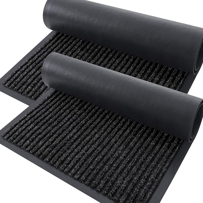 OLANLY 2-Pack Front Door Mats 59x23, Waterproof Heavy-Duty Doormats | Off-Black by OLANLY