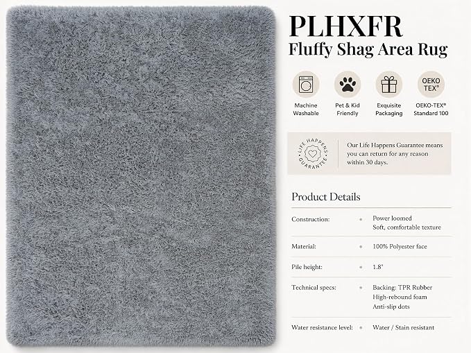 PLHXFR 4x6 Area Rugs Living Room: Fluffy Bedroom Rug Shag Carpet Grey | Upgrade - Image 4