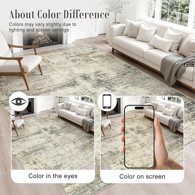 5x7 Area Rug Living Room: Modern Washable Soft Carpet Ash Brown | - Image 5