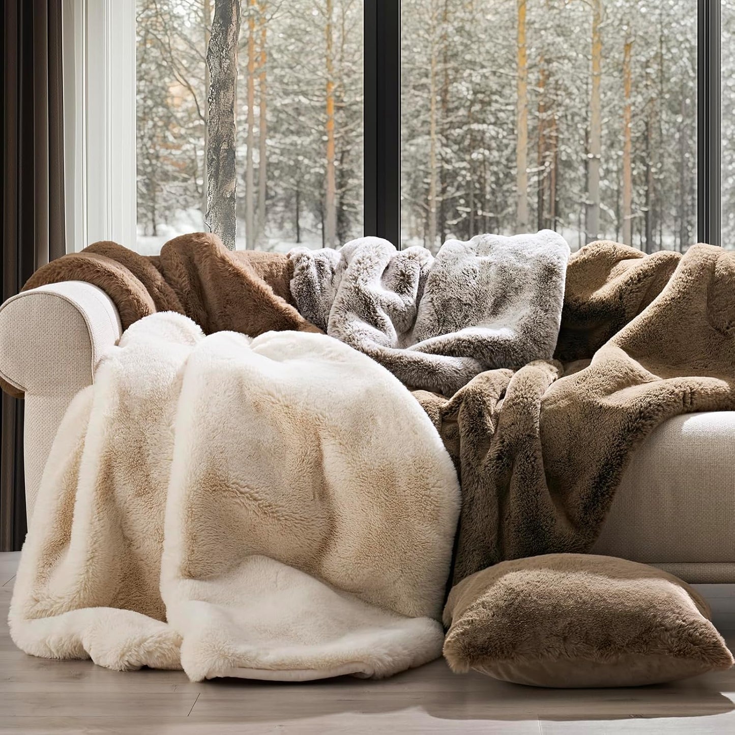 Luxury Soft Faux Chinchilla Fur Throw Blanket for Couch, Warm Thick Heavy Winter Throw Blanket 1220GSM for Bed, Fluffy Cozy Mink Blanket with Reversible Velvet, Brown Sable, 60"x80"