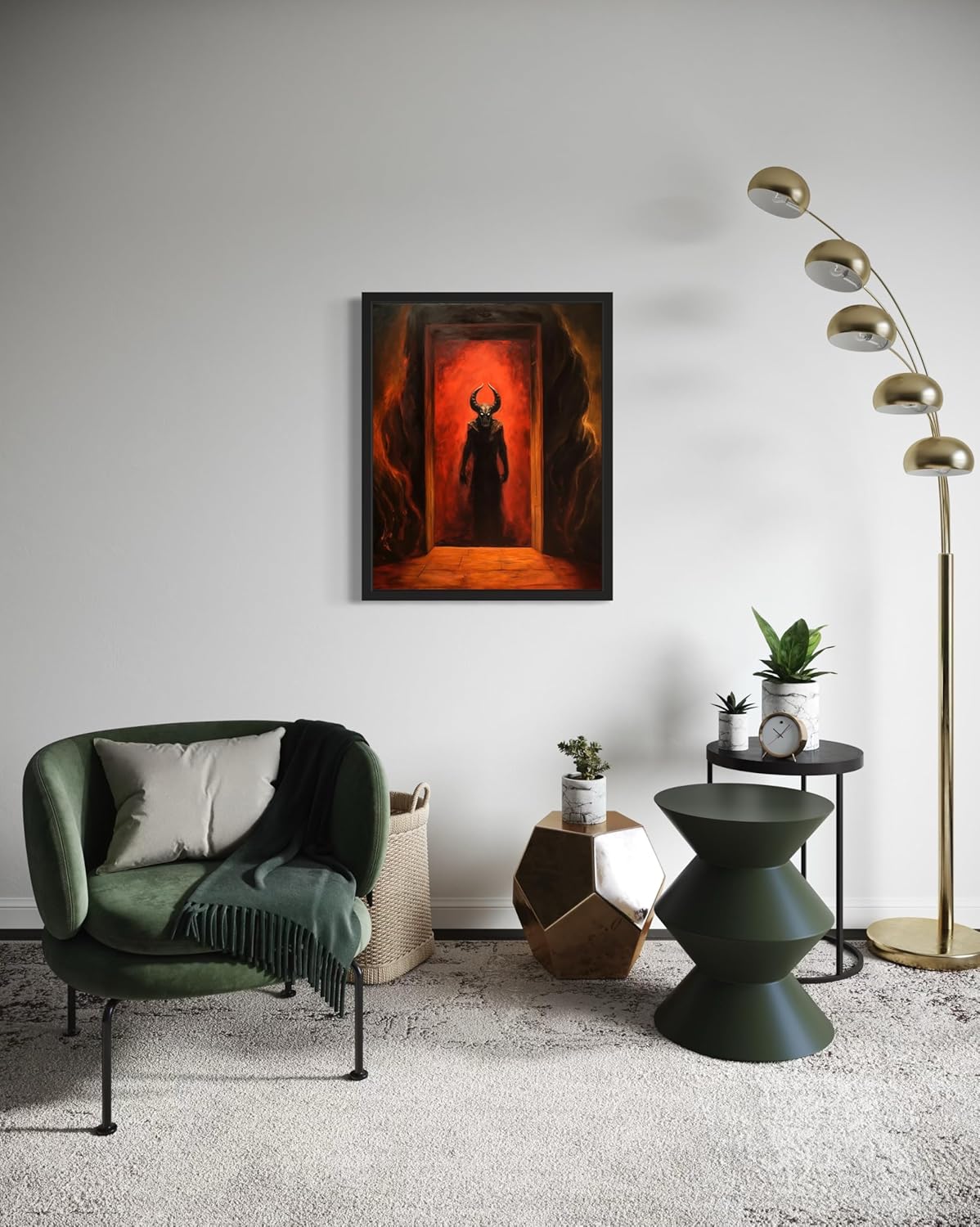 Satan and Hell Poster Art Print, Halloween Scary Vintage Wall Art Academia Spooky Painting Decoration for Horror Prints, Gothic Posters Bedroom Decor 89 (Satan and Hell, 16 x 20 inches, Black Frame)