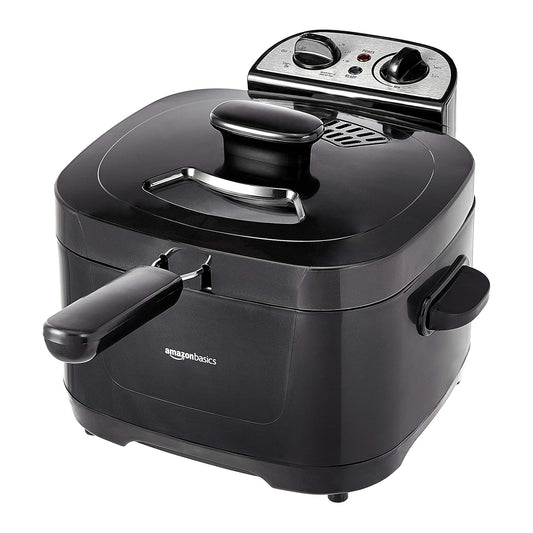 Amazon Basics 2.1-Qt (2.0L) Electric Deep Fryer with 8-Cup Oil Capacity, Timer, Adjustable Temperature, Easy Draining Basket, Viewing Window, 1500W, Black