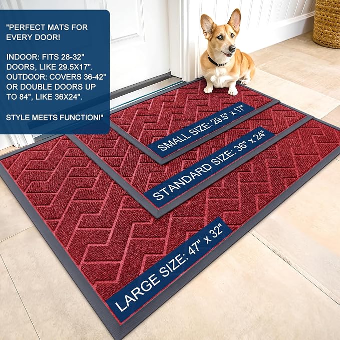 OLANLY Front Door Mat Outside 59x34, All-Season Absorbent Rubber Doormat | Wine - Image 2