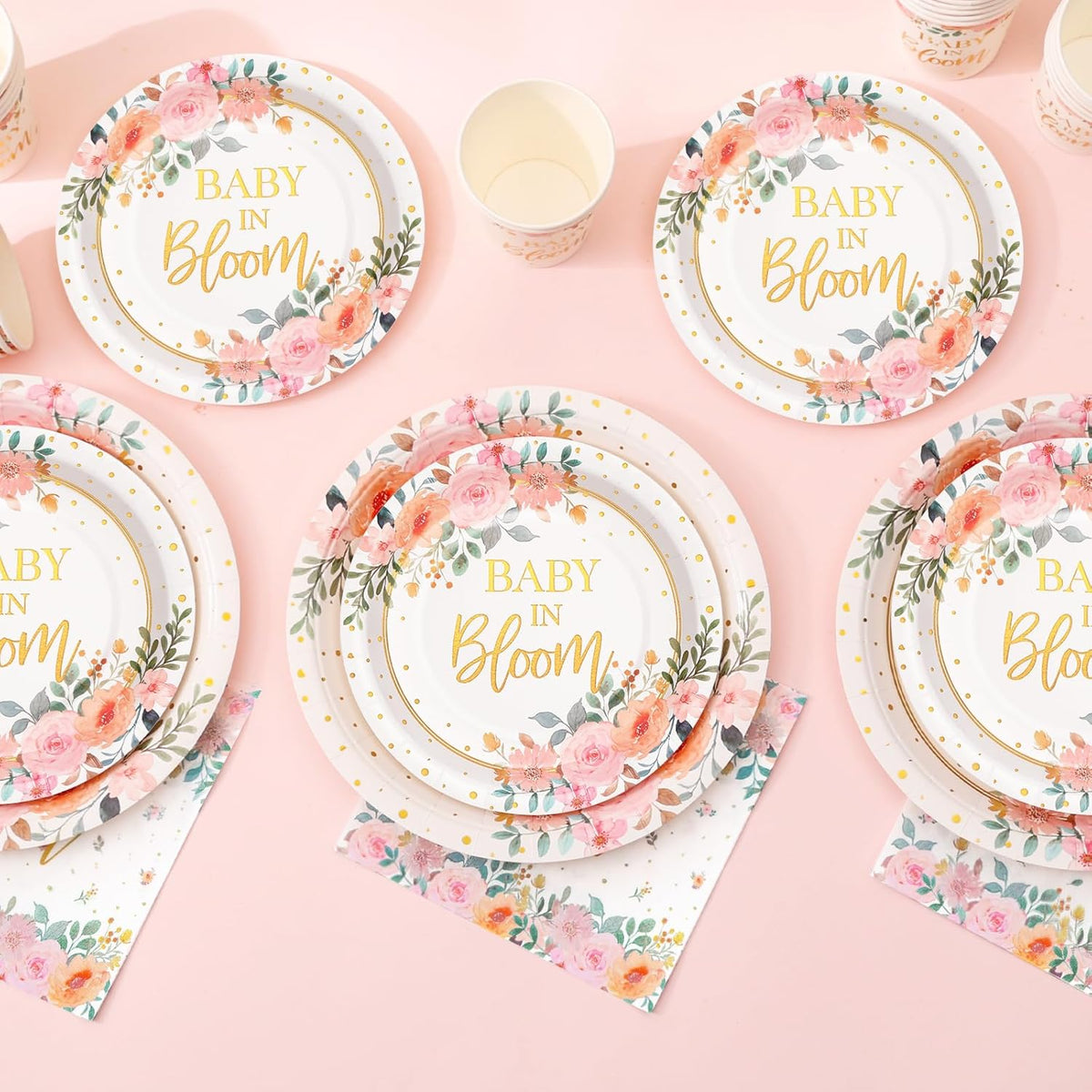 169 Pcs Baby in Bloom Baby Shower Decorations for Girl , Its a Girl Baby Shower Plates and Cups and Napkins Sets, Pink Floral Plates Serves 24, Spring Summer