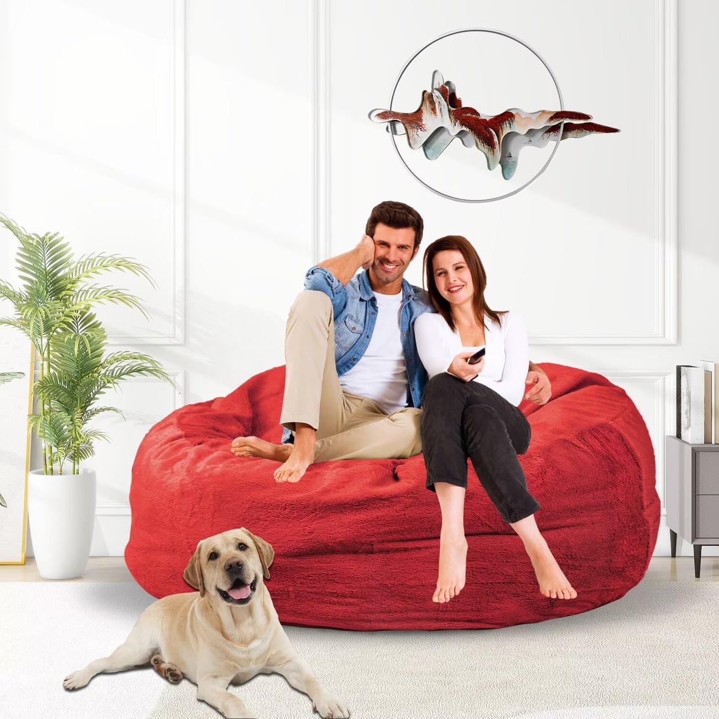 Bean Bag Chair for Adults 4FT,Soft Removable Cover for Teens/Girls Bedroom,Fluffy Giant Round Floor Beanbag Lounger Chairs (No Filler,Big Red)
