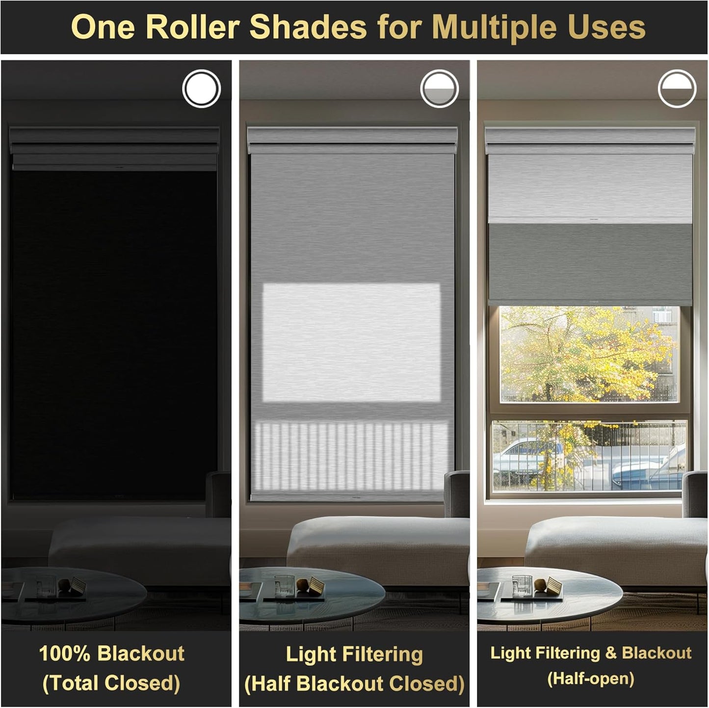 BERISSA Cordless Dual Roller Shades with Cassette Valance, Double Window Shades - Blackout and Light Filtering - Day and Night for Home, Office, Door. Grey and White. 56 W x 36" H