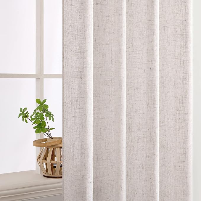MIULEE White Linen Curtains 52x90 Inch Long 2 Panels Set Soft Thick Linen | - Image 5