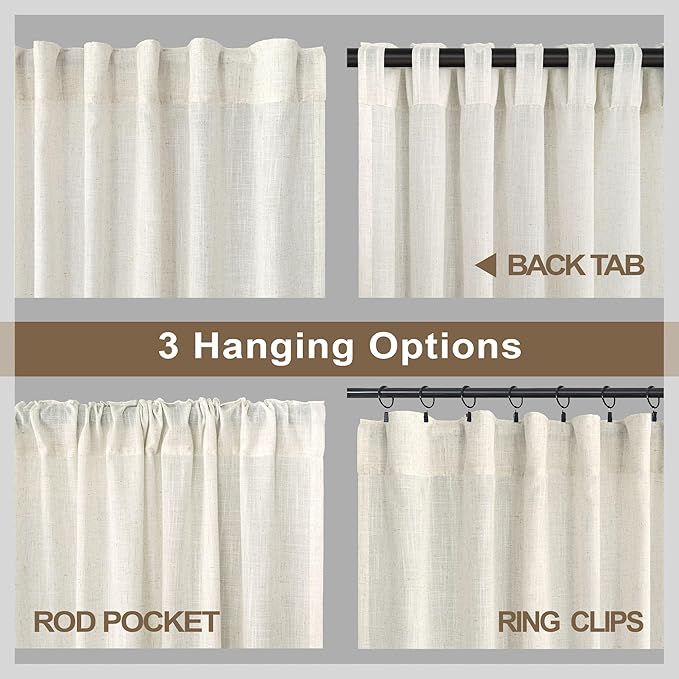 Pitalk Natural Doorway Linen Curtains 80 Inch Length 2 Panels Cream Ivory Light - Image 4