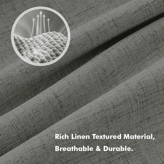 MIULEE 100% Blackout Linen Curtains 42 x 90 Inch Dark Grey 2 Panels | Thermal - Image 3