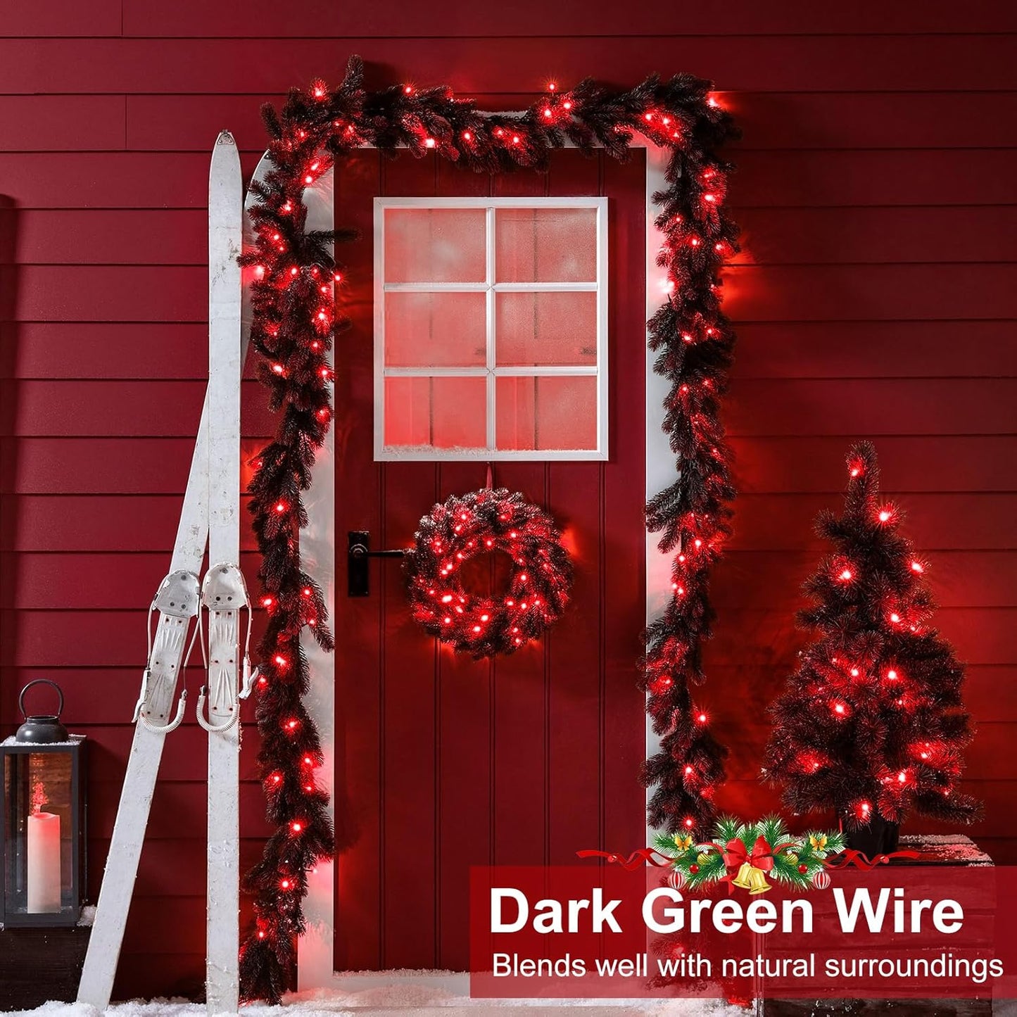Christmas Lights Outdoor, 66FT 200 LED Christmas Tree Lights with 8 Modes Waterproof, Plug in Green Wire String Twinkle Light for Indoor Bedroom Patio Wedding Holiday Decorations, Red