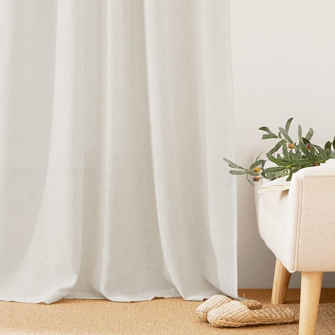 RYB HOME Linen Texture Sheer Curtains 84 inches, Rustic Style Solid Sheer - Image 6