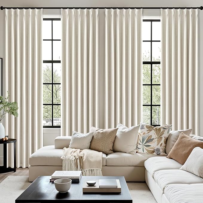 MIULEE Natural Pinch Pleated 100% Blackout Linen Curtains 40x84 Inches | Room - Image 7