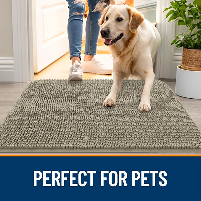 OLANLY Dog Door Mat for Muddy Paws 34x21, Super Absorbent Chenille Mud Mat | - Image 6