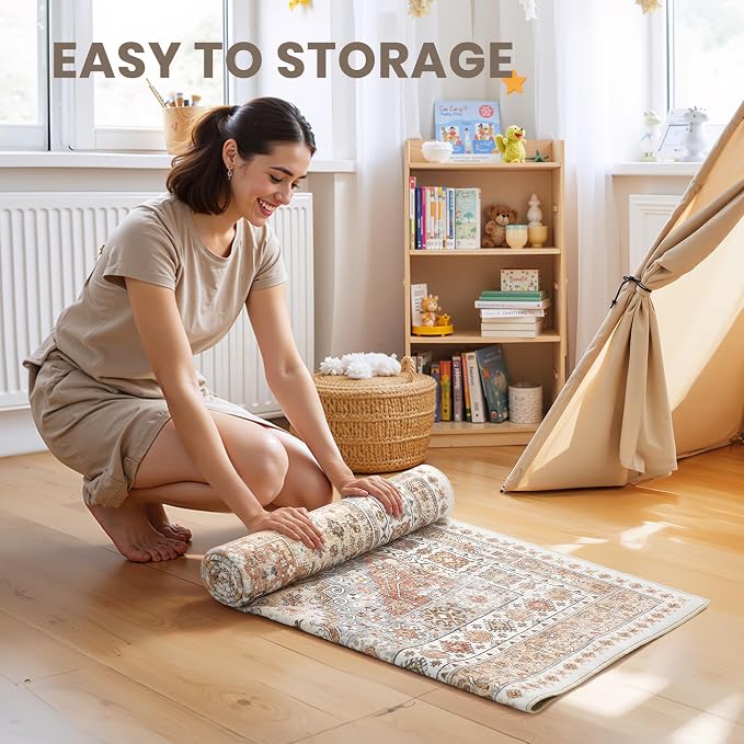 4x10 Runner Rug Non Slip, Washable Hallway Runner Rug, Nursery Room, Soft - Image 9