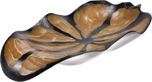 AeraVida Nature Inspired Handcarved Curvy Leaf Shaped 2-Tone Stained Wooden Serving Bowl or Dish for Tropical Chic Home Décor & Kitchen Accessories