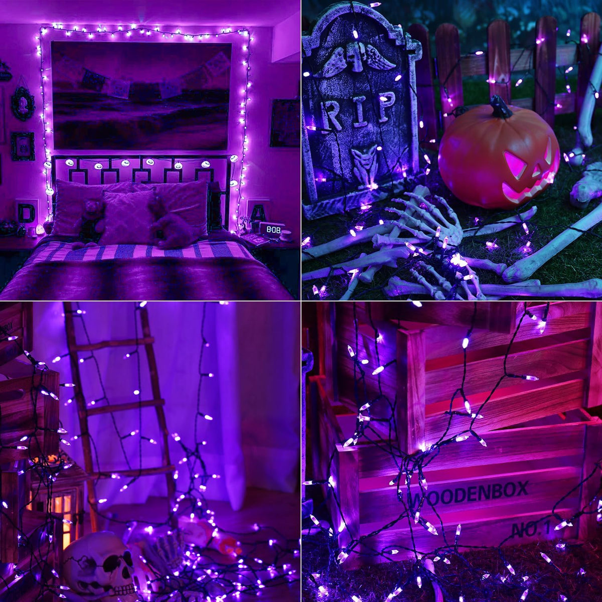 BrizLabs Purple Halloween Lights, 33ft 100 LED Halloween String Lights, 8 Modes Battery String Light with Timer, Indoor Outdoor Battery Purple Tree Light for Party Christmas Tree Bedroom Patio Decor