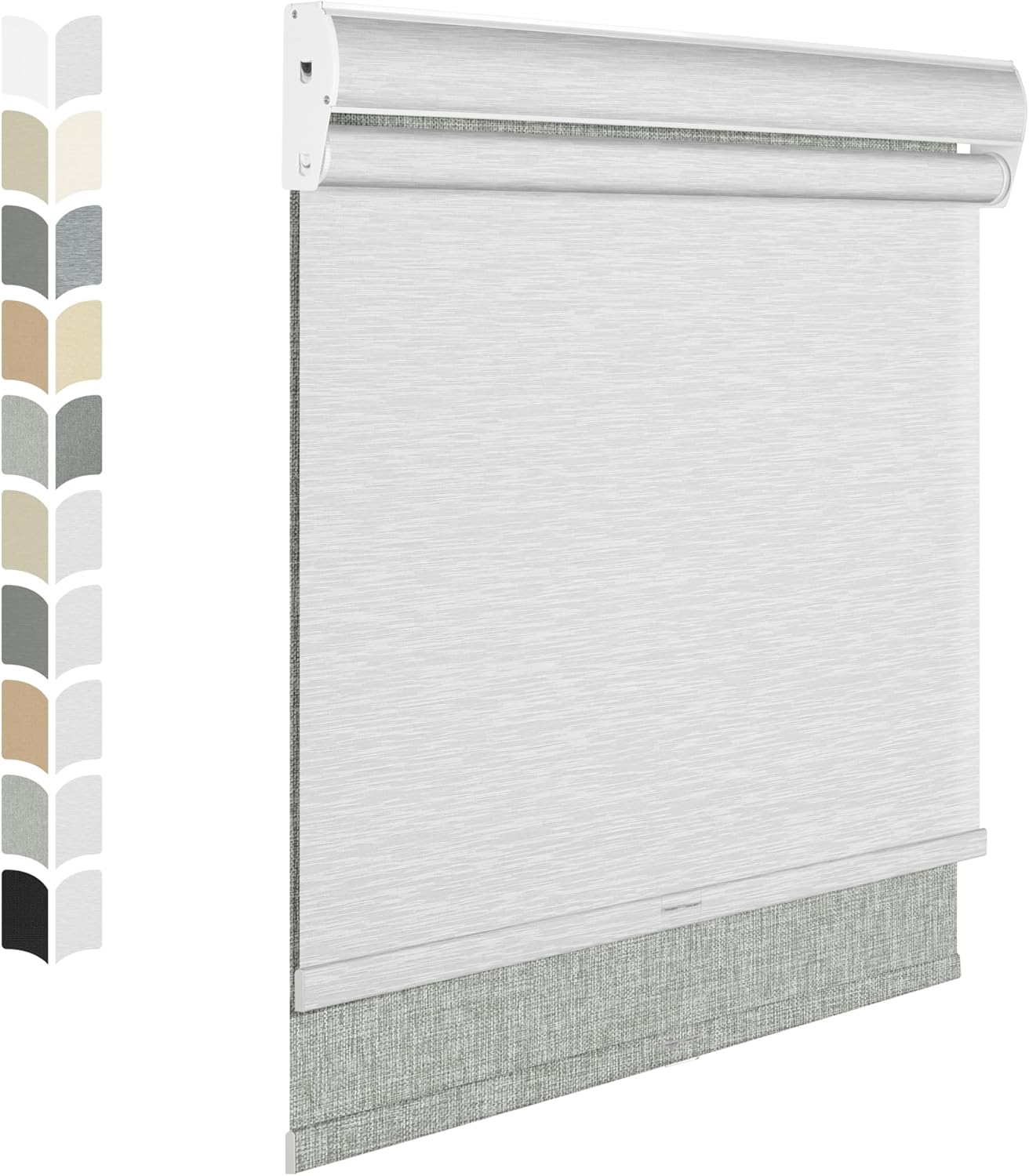 BERISSA Cordless Dual Roller Shades with Cassette Valance,Double Window Shades Blackout and Light Filtering Shades,Day and Night Roller Shades for Home Office Door.Linen Grey and White.60 W x 36" H