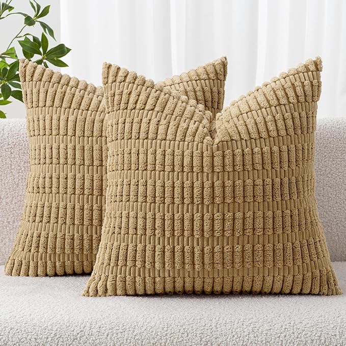 MIULEE Euro Sham Corduroy Decorative Throw Pillow Covers 22x22 Khaki | Pack of by MIULEE