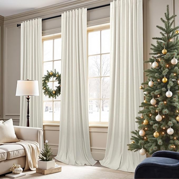Bedroom Blackout Curtains 68 Inch Length 2 Panel Set Natural Linen Textured - Image 2