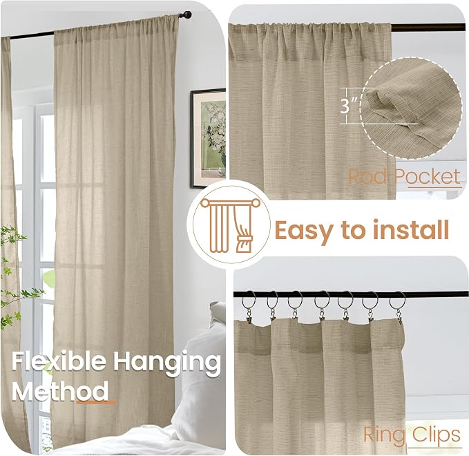 BGment 90 Inches Long Camel Linen Curtains - Image 6