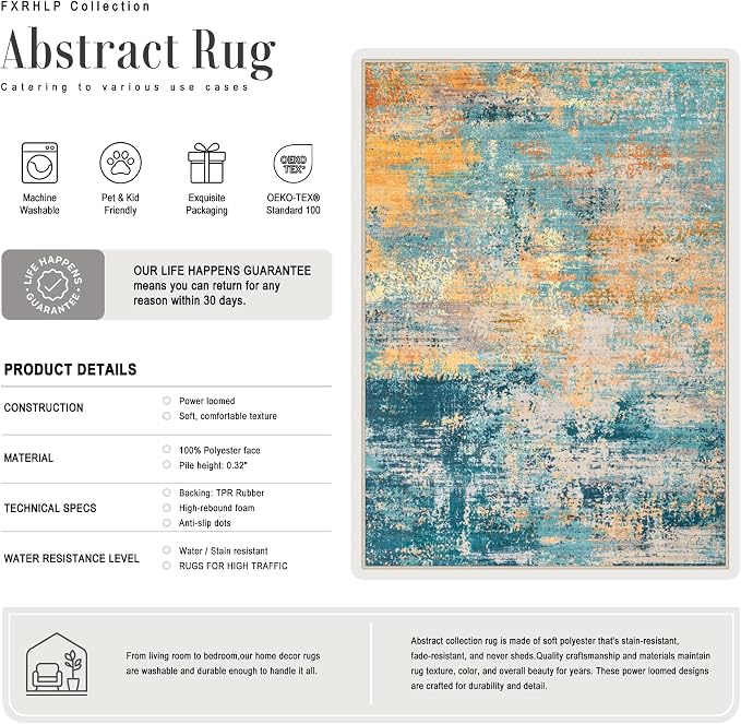 Area Rug Living Room: 4x4 Modern Washable Soft Carpet Rosy Haze | - Image 3