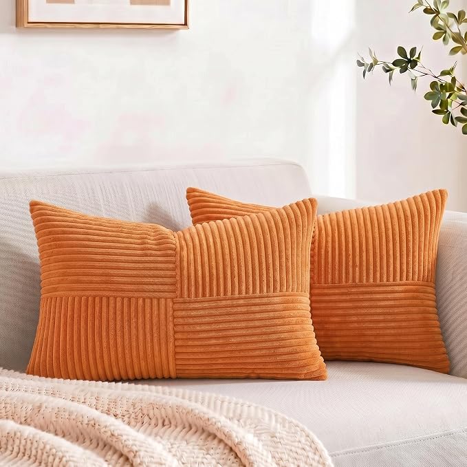 Fancy Homi 2 Packs Orange Lumbar Decorative Throw Pillow Covers 16x28 Inch by Fancy+Homi