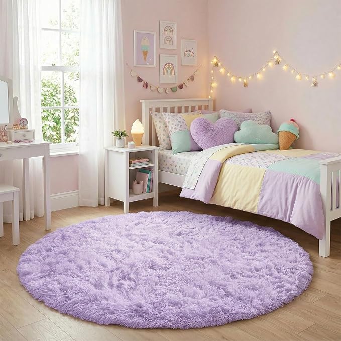 Amdrebio Light Purple Lavender Fluffy Round Rug 4Ft - Image 2