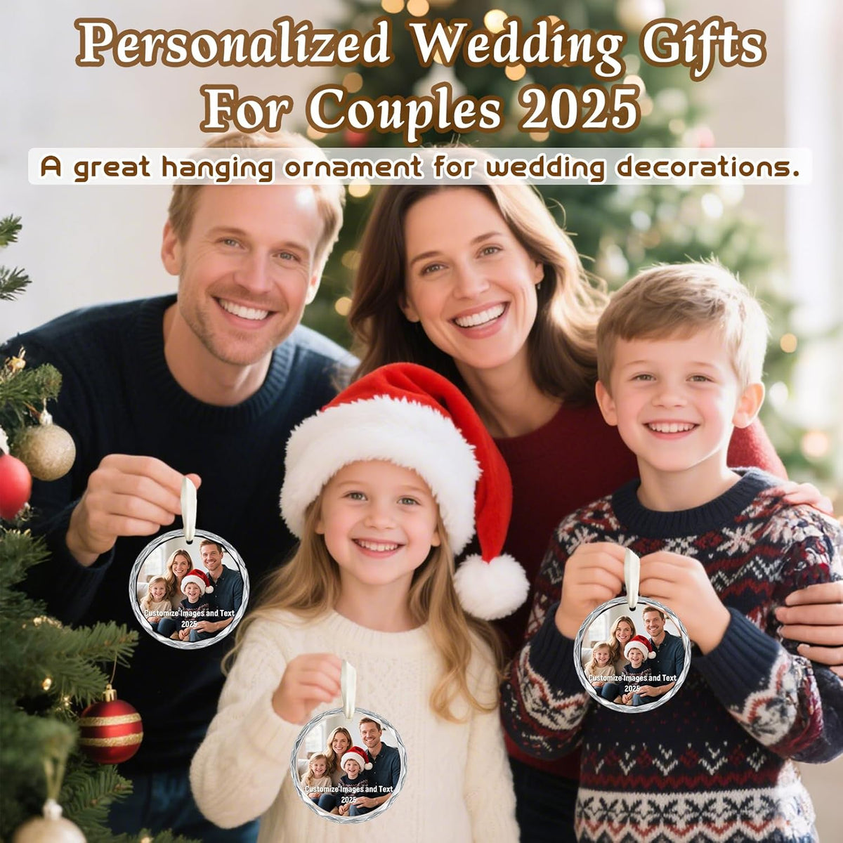 Personalized Christmas Ornament 2025, Custom Christmas Photo Crystal Glass Ornaments with Name or Date, Personalized Christmas Tree Decor Gifts for Family, Friends or Newlyweds