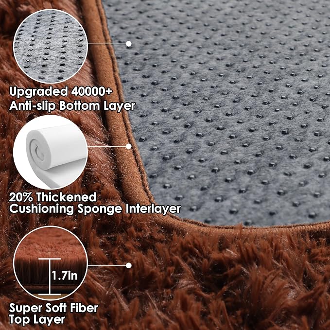 Brown Rugs for Living Room Bedroom, 5x8 Fluffy Bedside Area Rug, Soft Plush - Image 3