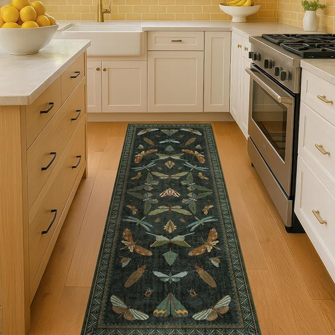 Dark Green Insect 2x5 Bathroom Runner Rug - Image 8