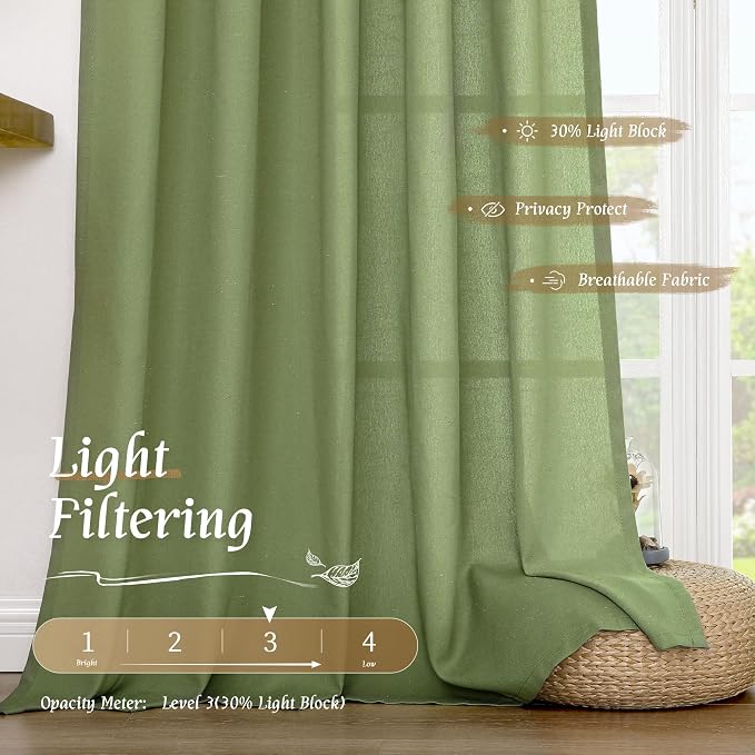 Green Semi Sheer Linen Curtains - Image 4