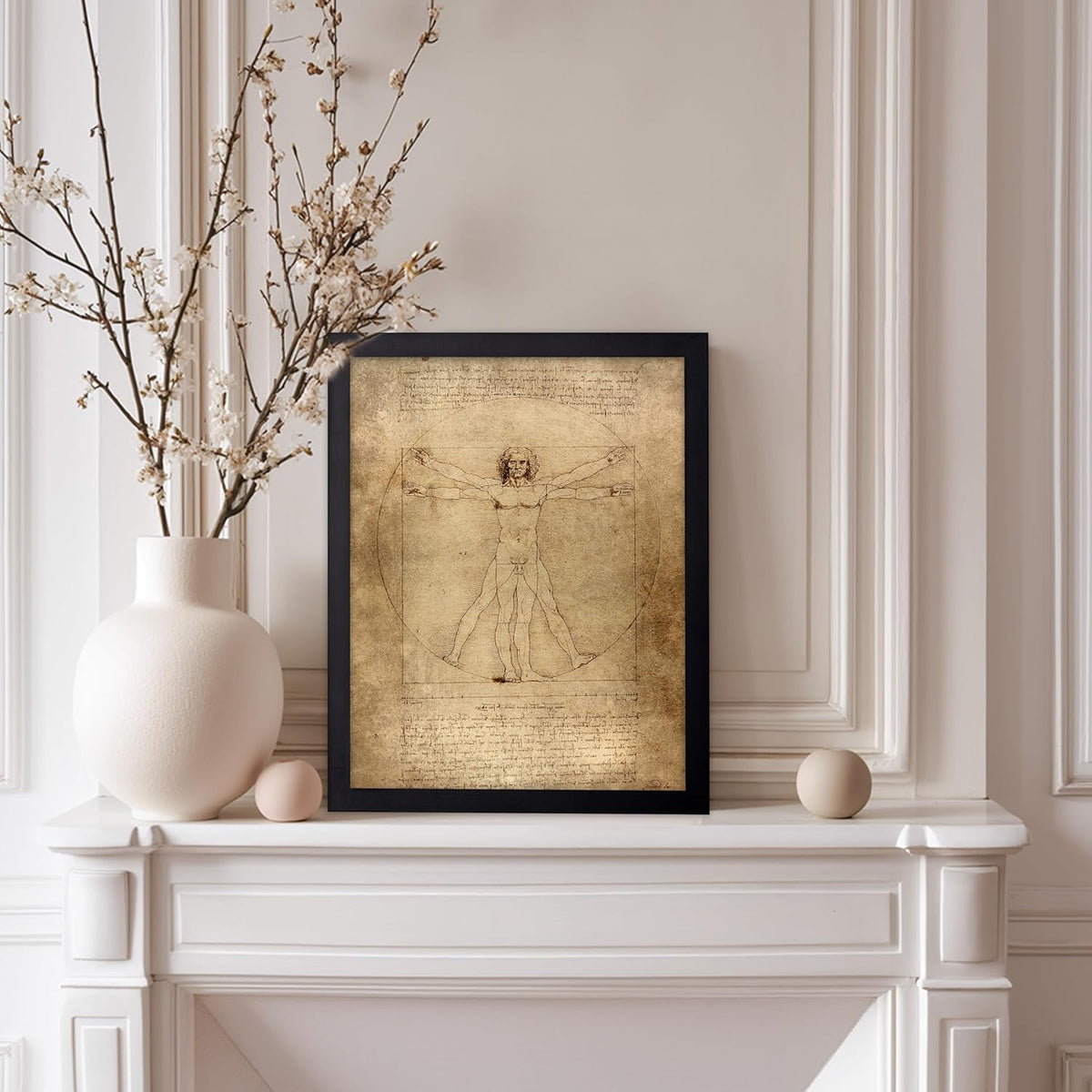 Poster Master Classic Leonardo Da Vinci Poster - Vintage Renaissance Print - Gift for Artist, Friend - Vitruvian Man, Proportion, Symmetry, Human Body - Wall Decor for Office, 11x14 Black Framed