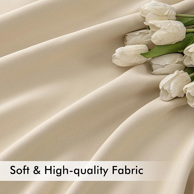 MIULEE Cream Beige Back Tab Blackout Curtains 52x102 Inch Long 2 Panels Set | - Image 6