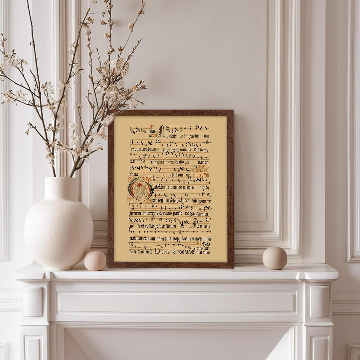 Poster Master Vintage Hymnal Poster - Retro Music Print - Gift for Artist, Friend - Graduale Aboense, Gregorian Chant Manuscript, Score - Wall Decor for Living Room, Bedroom, 8x10 Brown Framed