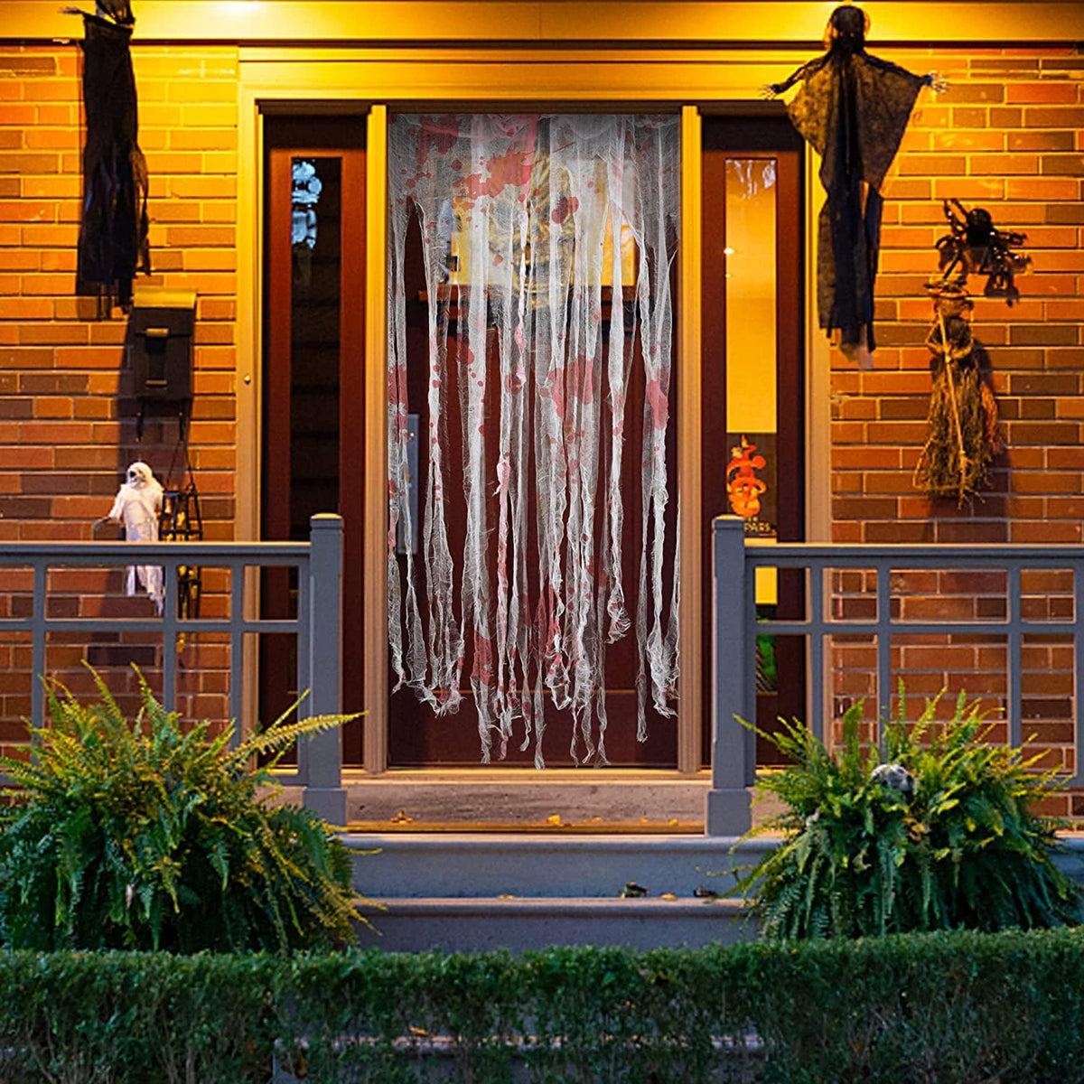 Sfcddtlg 4 Pcs Halloween Doorway Curtain- 65 x 39 Inch Decorations Door Curtain with Bloody Prints- Bloody Creepy Cloth for Halloween Party Haunted House Entrance Decoration