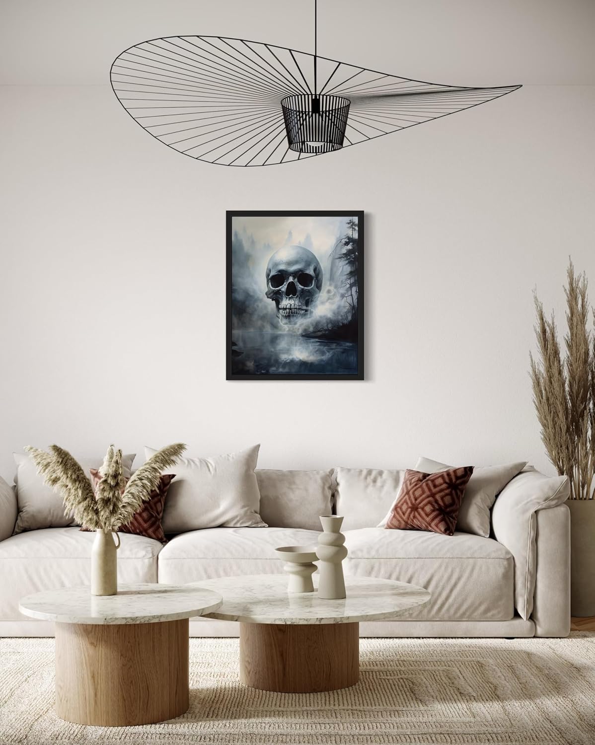Foggy Skull Poster Art Print, Halloween Scary Vintage Wall Art Academia Spooky Painting Decoration for Horror Prints, Gothic Posters Bedroom Decor 89 (Foggy Skull, 16 x 20 inches, Black Frame)