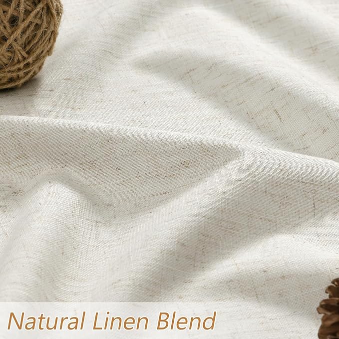 100% Blackout Linen Curtains for Bedroom 66 Inches Long Natural Cream Black Out - Image 3