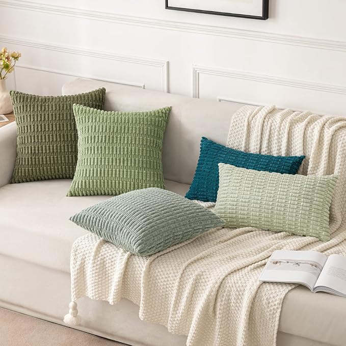 MIULEE Euro Sham Corduroy Decorative Throw Pillow Covers 24x24 Olive Green | - Image 4