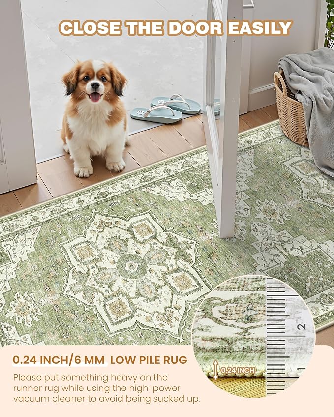 Runner Rug 2x10, Washable Rugs for Entryway Rug, Light Green | Non Slip Kitchen - Image 5